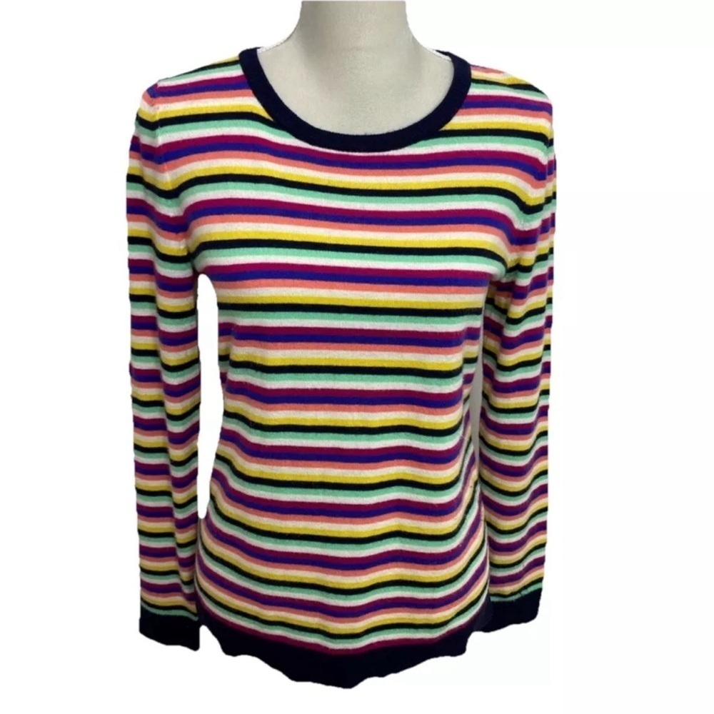 Talbots Lambswool Blend Rainbow Striped Sweater Size Small Crew Neck Long Sleeve
